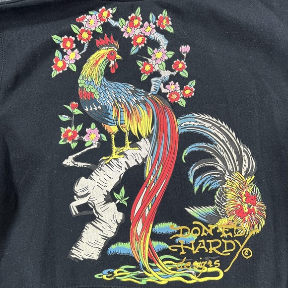 Ed Hardy Hoodie Womens Medium Black Cropped Floral Phoenix Tattoo Full Zip - Picture 4 of 15